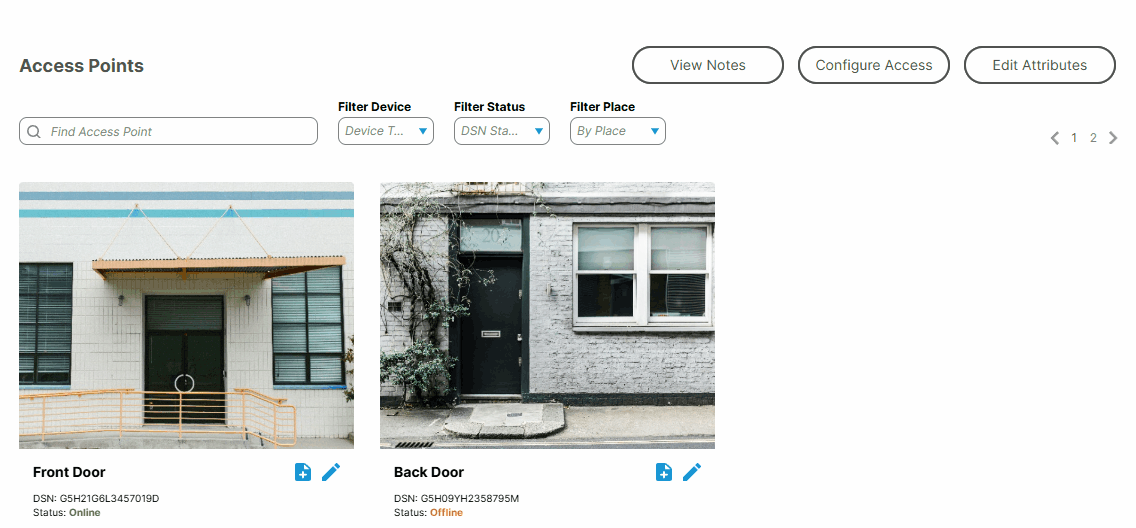 Filter bar with device, status, and place filters