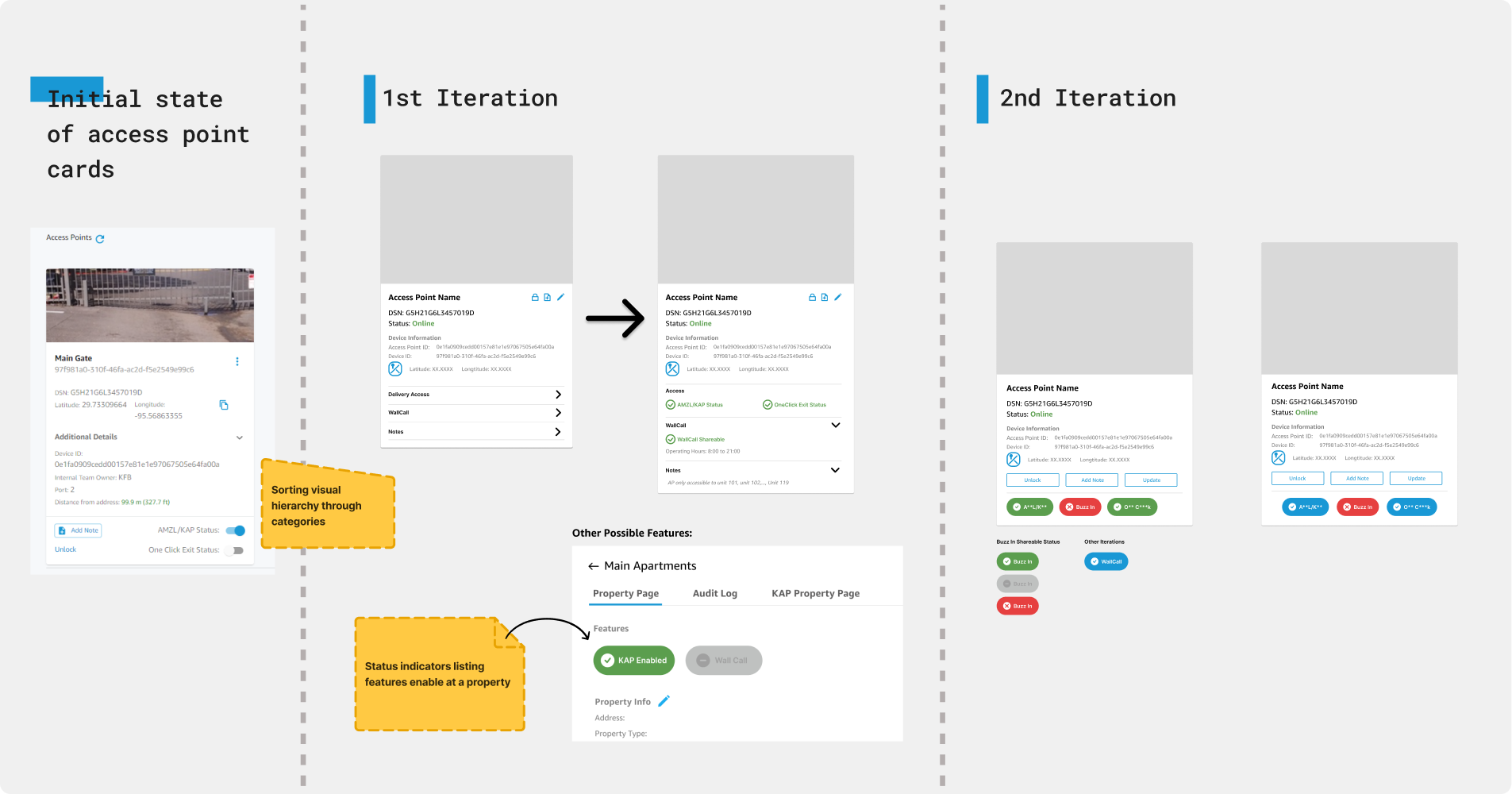 Earlier card iterations from design critique